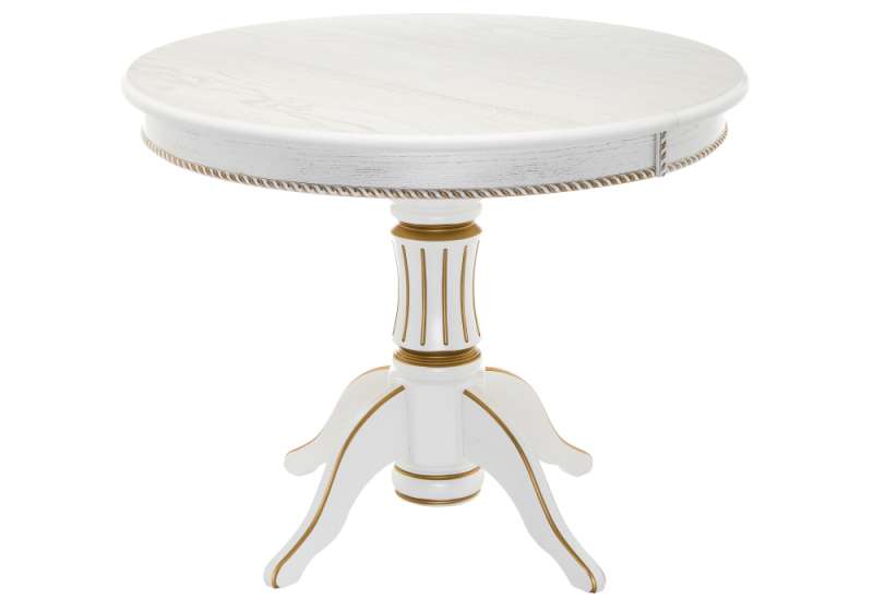 Стол деревянный Павия 100(130)х100х79 молочный с золотой патиной (100x80). 